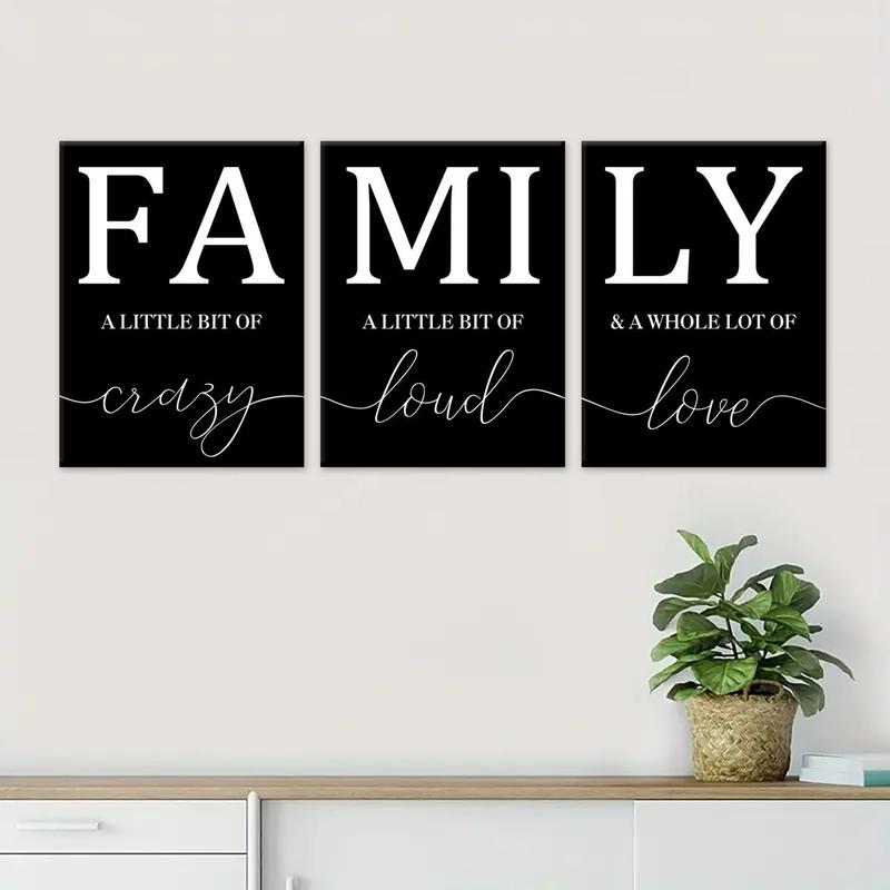 Wooden Framed Canvas Painting, 3 Counts set Family Letter Pattern Wall Art, Modern Art Wall Decor, Home Decoration Poster for Living Room, Bedroom, Room Decor, Christmas 2024 Ornament, Christmas Gift Ideas, Stocking Stuffers