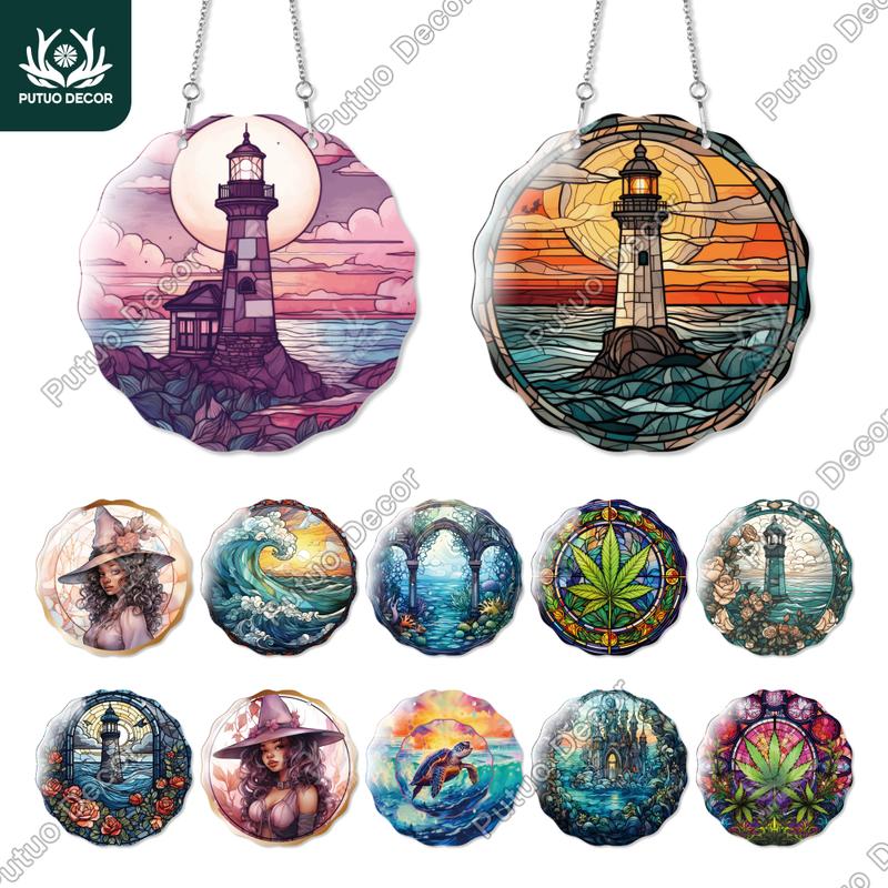 Putuo Decor 1pc Acrylic Board Hanging Sign Decor, Exquisite Lighthouse Black Women Witch Sea Waves Scenery Plate, Wall Art Decoration for Home Farmhouse Office Cafe Coffee Shop Beach House Studio, Gifts for Friend Family