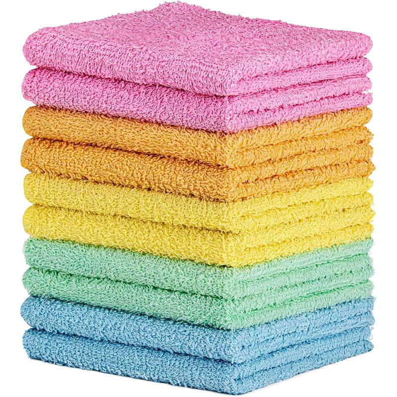 10 Pack 100% Cotton Wash Cloth, Luxurious Soft, 12 x 12 inch Ultra Absorbent, Machine Washable Washcloths, Assorted Colors (10 Pack)