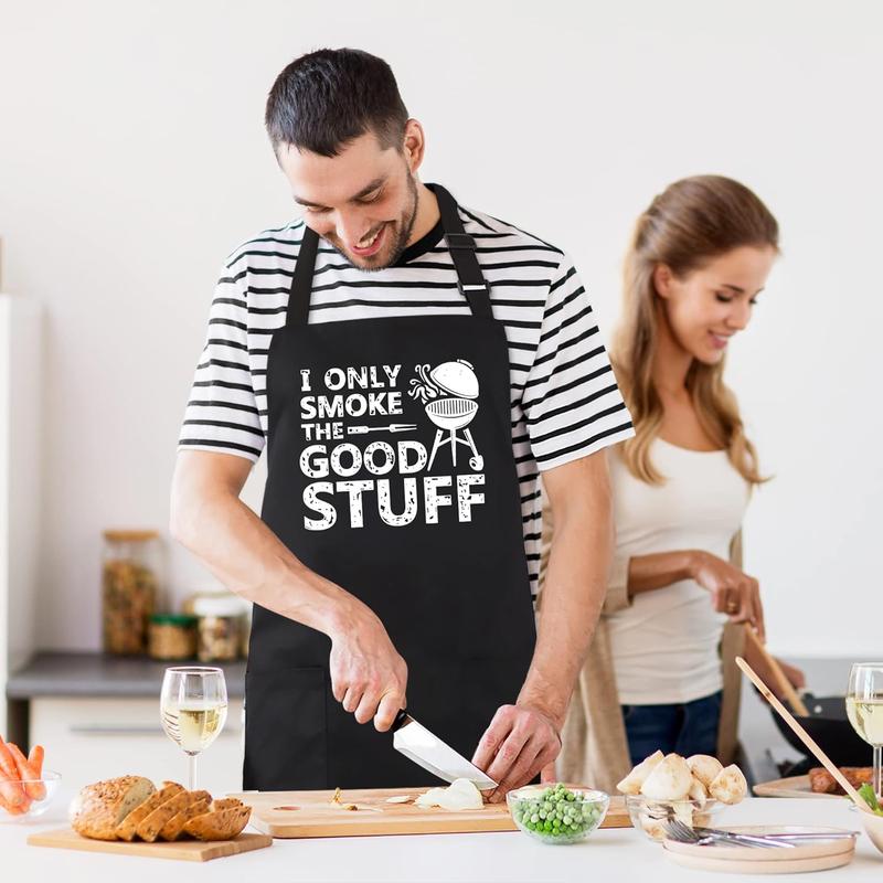 Funny Grill Aprons for Men - I Only Smoke the Good Stuff - Mens Funny Chef Cooking Grilling BBQ Aprons with 2 Pockets - Birthday Fathers Day Christmas Gifts for Dad, Husband, Boyfriend, Him