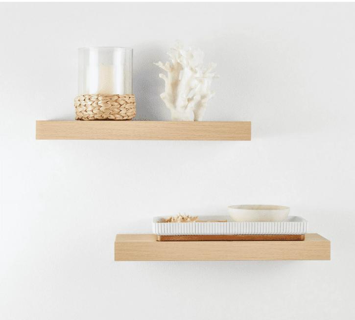 Natural Wood Floating Shelves - Set of 2, 16.5