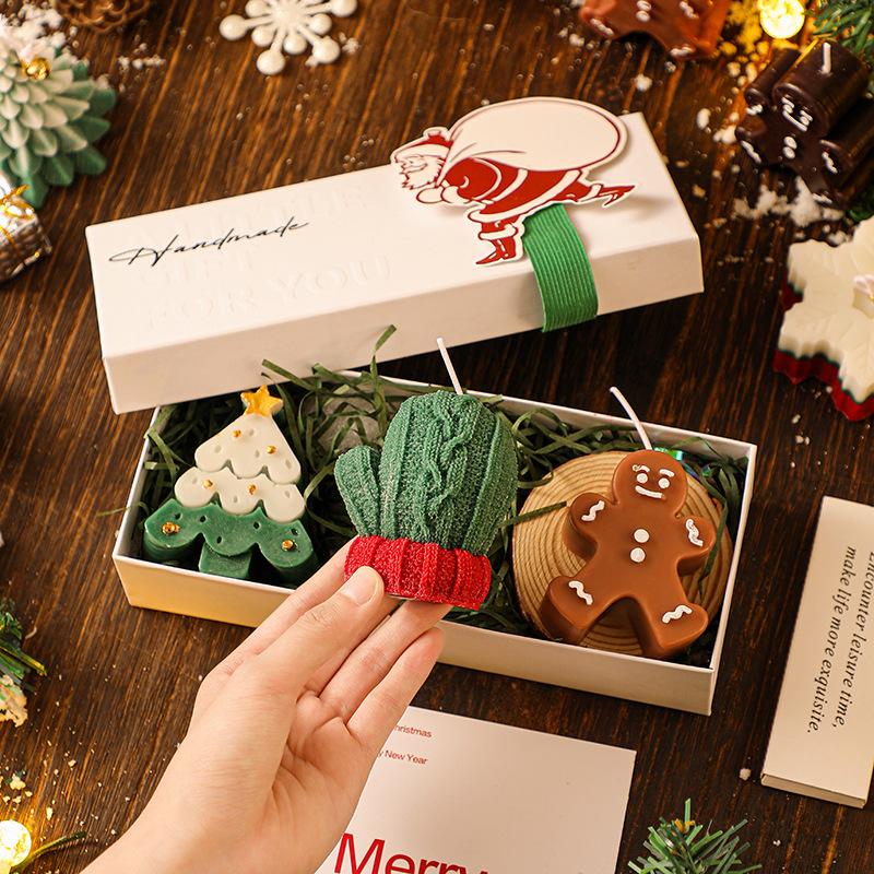 2024 Christmas Candle Gift Box Set Cartoon Gingerbread Man Christmas Tree Deer Shape Aromatherapy Candle Set Souvenir