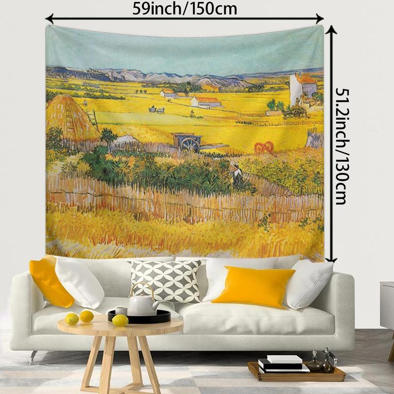 Van Gogh's Vintage Oil Painting Harvest Pattern Tapestry, Vintage Pastoral Art Decorative Tapestry, Wall Tapestry for Home Living Room Bedroom