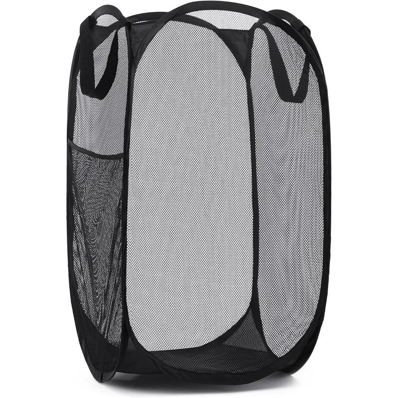 Collapsible Mesh Hamper, Breathable & Sturdy Clothes Storage Basket with Side Pocket, Space Saving Design for Clothes & Storage