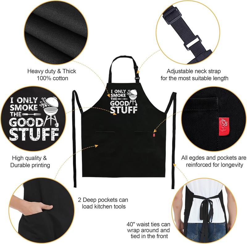 Funny Grill Aprons for Men - I Only Smoke the Good Stuff - Mens Funny Chef Cooking Grilling BBQ Aprons with 2 Pockets - Birthday Fathers Day Christmas Gifts for Dad, Husband, Boyfriend, Him