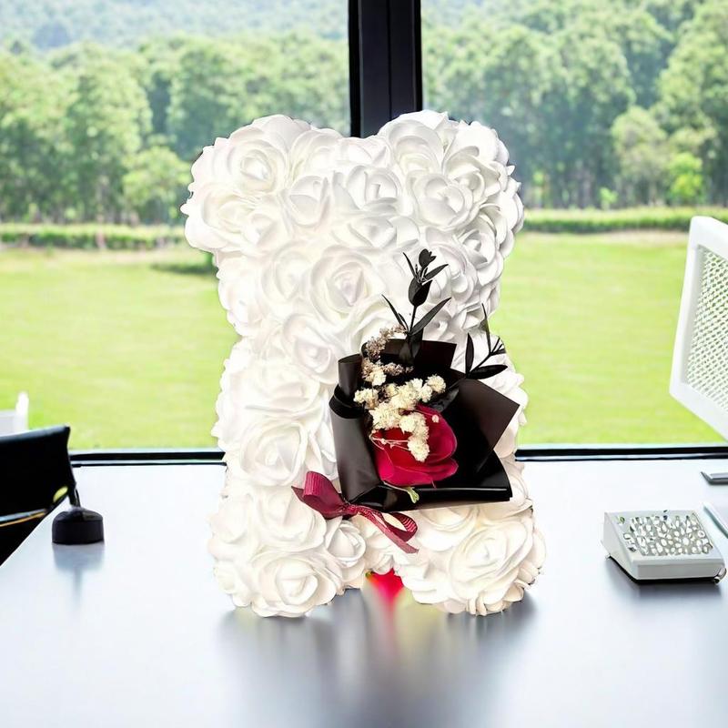 Artificial Rose Bear, 1 Count Cute Bear Shaped Rose Flower, Desktop Decorations for Home Office, Gift for Girlfriend, Mother, Wedding, Party