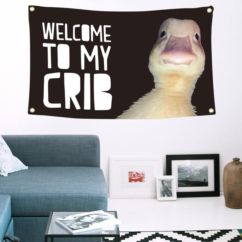 Welcome to My Crib Flag 2x3 Feet Duck Meme Flag,Funny FlagsMan Cave Wall Flag with 4 Brass Grommets for College Dorm Room Decor,Outdoor,Parties flag tapestry Banners Cloth christmas 2024 ornament