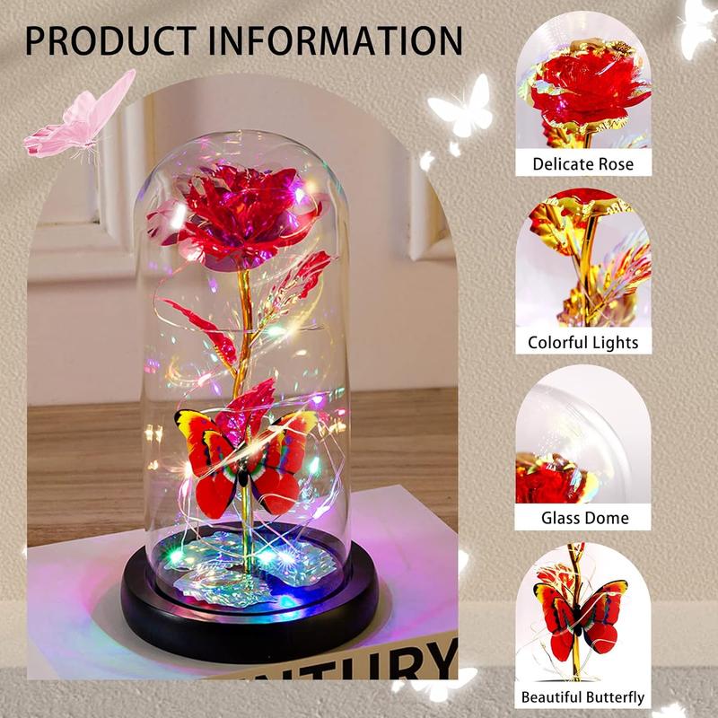 Glass Rose, for Mom, Father's Day Valentines Day Gifts for Her with Greeting Card, Galaxy Purple Butterfly Eternal Rose in A Glass Dome