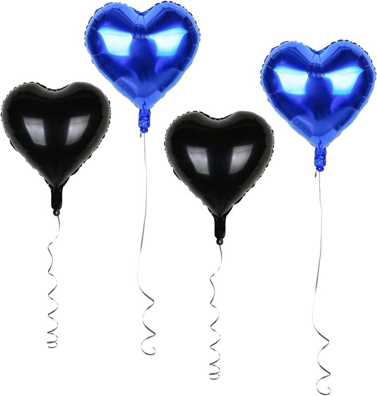 18inch Royal Blue Black Heart Shaped Foil Mylar Balloons for Birthday Party Wedding Valentine's Day  Shower Decoration(18 Pack)