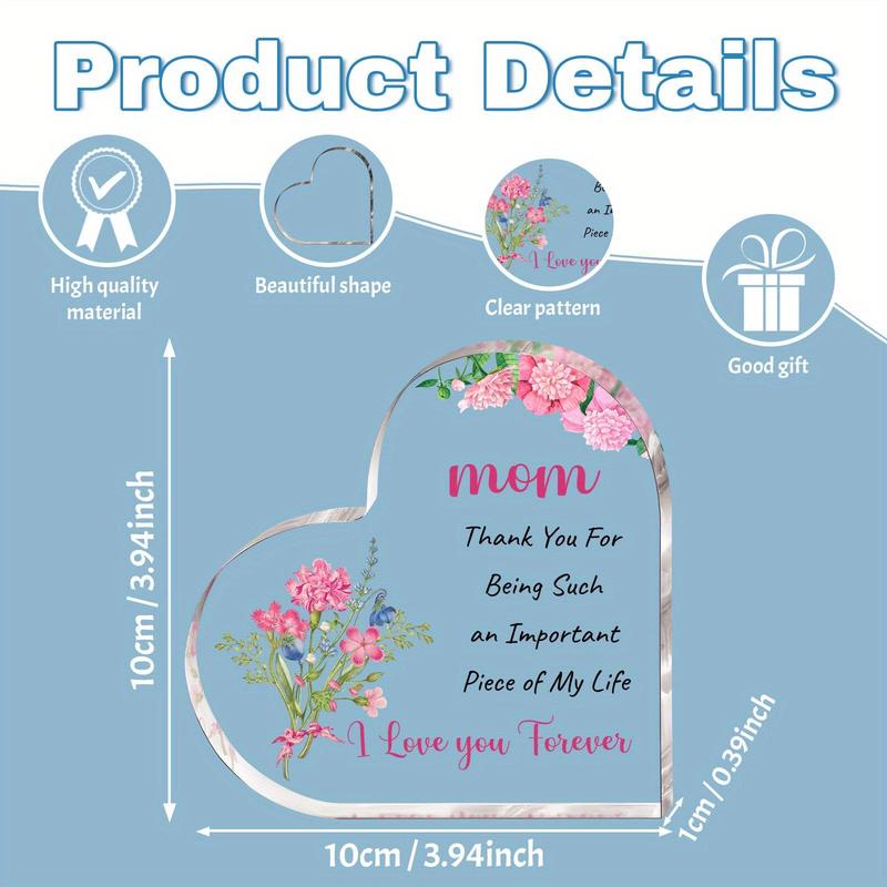 Mom Gift, 1 Count Flower Pattern Acrylic Sign, Meaningful Gift for Mom, Birthday Gift for Mom, Mother's Day Gift, Home Decor