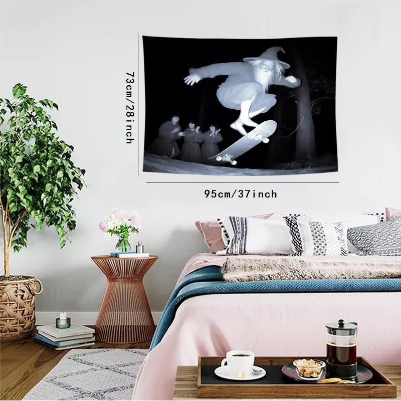 Funny Wizard Print Tapestry, 1 Count Wall Hanging Tapestry, Wall Art Decor for Home Living Room Bedroom Study Room Dormitory