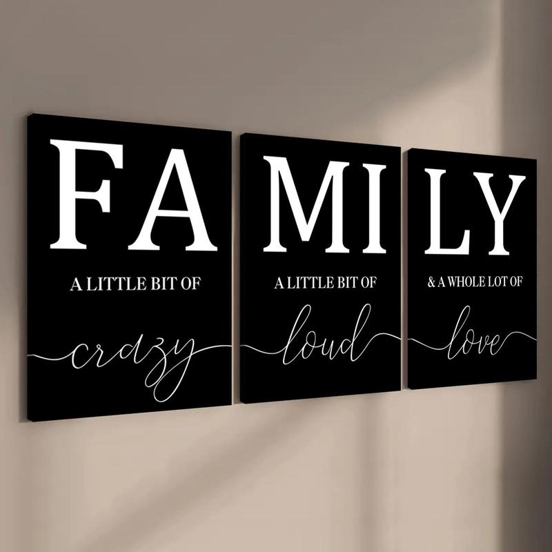 Wooden Framed Canvas Painting, 3 Counts set Family Letter Pattern Wall Art, Modern Art Wall Decor, Home Decoration Poster for Living Room, Bedroom, Room Decor, Christmas 2024 Ornament, Christmas Gift Ideas, Stocking Stuffers