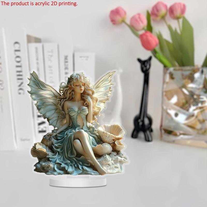 2D Acrylic Angel Design Desktop Decoration, 1 Count Creative Angel Statue Ornament, Desktop Decoration Sign for Home Office Coffee Shop