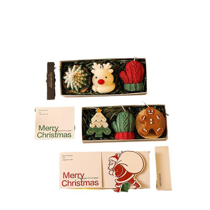 2024 Christmas Candle Gift Box Set Cartoon Gingerbread Man Christmas Tree Deer Shape Aromatherapy Candle Set Souvenir