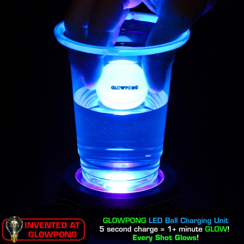 GLOWPONG Glow-in-the-Dark Pong Game Set - Green vs Blue - Includes 24 Glowing Party Cups, 48 Glow Cup Sticks (24 Green + 24 Blue - 2 FULL NIGHTS of gameplay!), 4 GLOWPONG Glowing Game Balls & 1 Patented LED Ball Charging Unit (to make EVERY SHOT GLOW!)