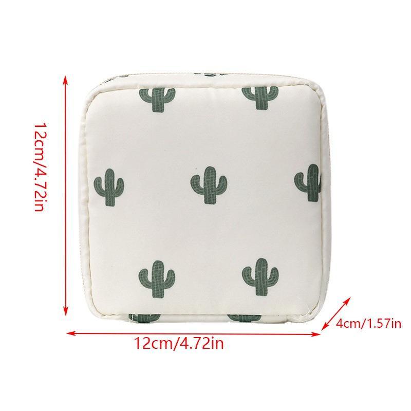 Portable Mini Storage Bag, 1 Count Cactus Print Sanitary Napkin Organizer Pouch, Summer Essentials, Mini Travel Purse Items, Mini Cartoon Oxford Cloth Bag for Women & Girls