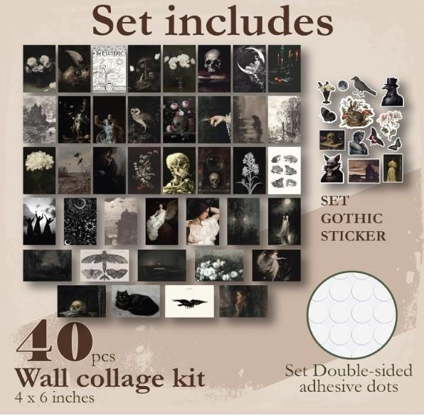 Decor Vintage Gothic Decor for Home - 40 Pcs Gothic Wall Art Goth Posters, Moody Goth Room Decor Aesthetic Pictures, Creepy Spooky Wall Collage Kit, Dark...