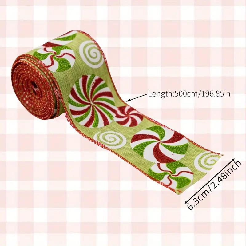 Candy Stripe Pattern Ribbon, 1 Count Christmas Wreath Decorative Ribbon, DIY Craft Supplies for Gift Wrapping