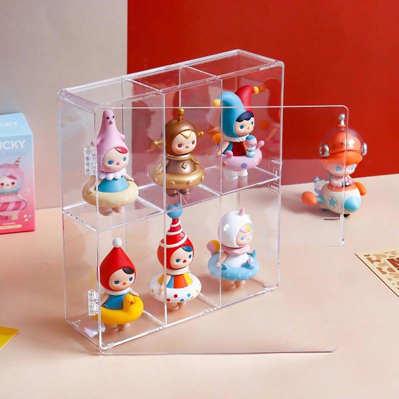 Clear Storage Display Box with Lid, 1 Count Transparent Storage Rack Contains 6 12 Compartments, Model Doll Storage Box, Home Living Room Office Decoration