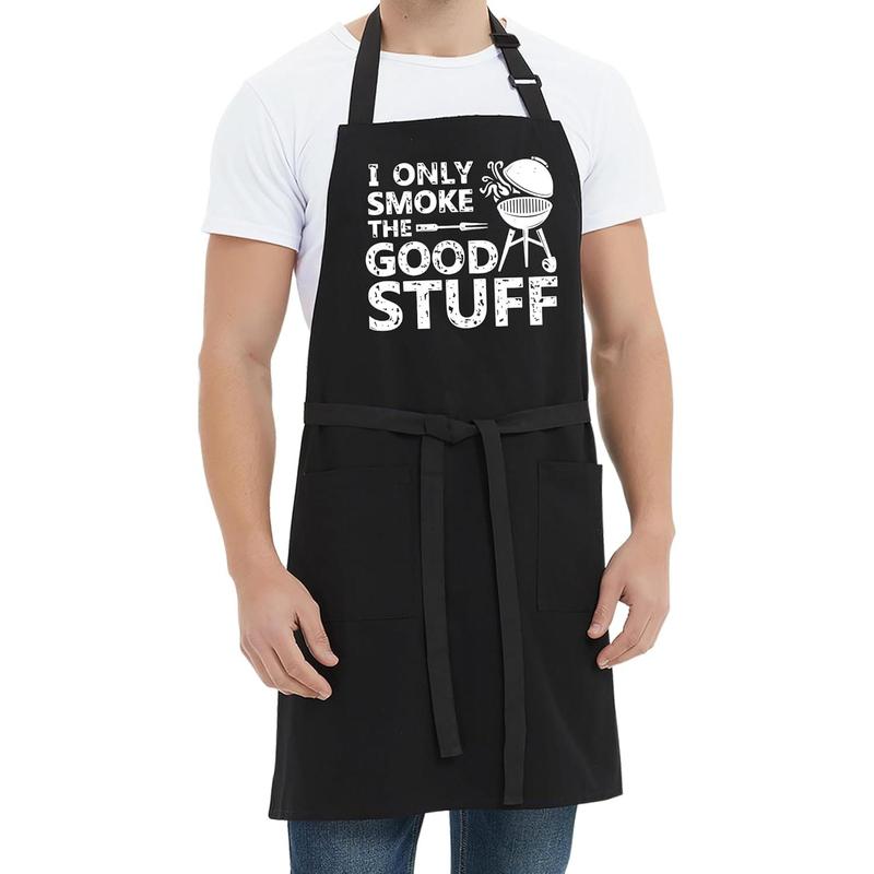 Funny Grill Aprons for Men - I Only Smoke the Good Stuff - Mens Funny Chef Cooking Grilling BBQ Aprons with 2 Pockets - Birthday Fathers Day Christmas Gifts for Dad, Husband, Boyfriend, Him