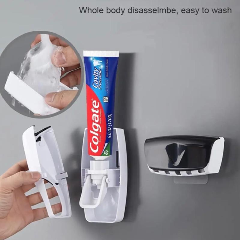 Dust-Proof Toothpaste Dispenser Toothpaste Squeezer Kit (Black) With 5 Slots Wall Mount Toothbrush Holder