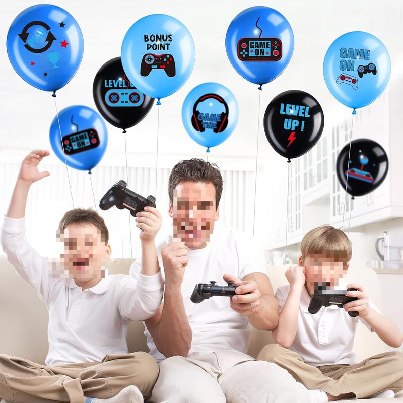 Video Game Party Balloons Set Game Birthday Party Balloons Game Theme Balloons Decorations Gaming Black Latex Balloons for Teens Player Birthday Party Supplies, 36 Pieces (Blue)