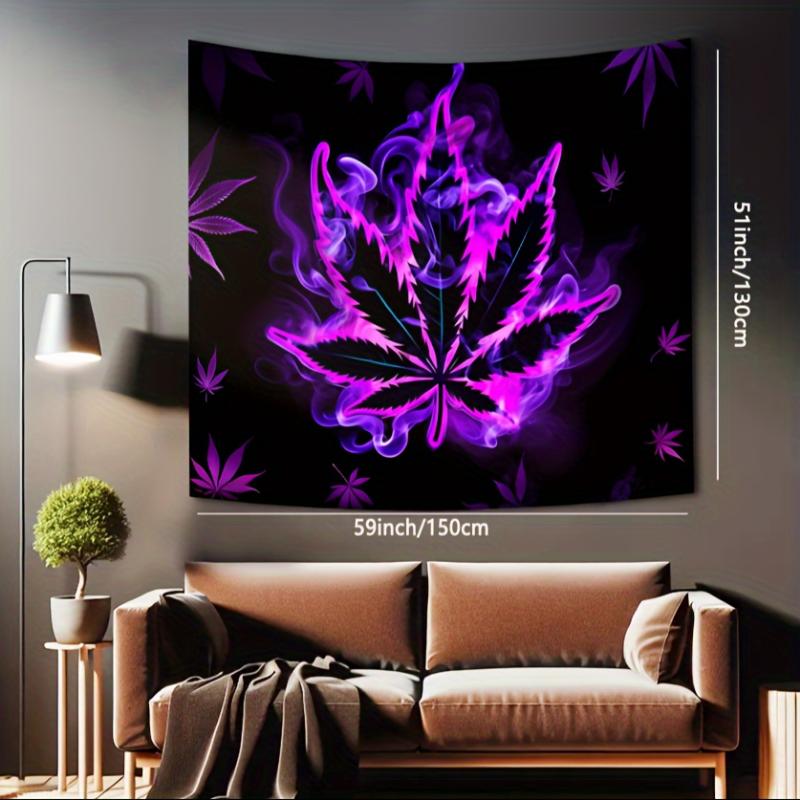  1pc Vibrant Purple Leaf Fluorescent Tapestry - Aesthetic Polyester UV BlackLight Wall Hanging for Living Room, Bedroom, Office, Home Decor, Room Decor, Party Deco - Festival Gift with  Installation Package and Easy to Hang