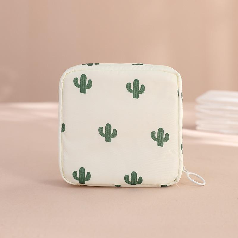 Portable Mini Storage Bag, 1 Count Cactus Print Sanitary Napkin Organizer Pouch, Summer Essentials, Mini Travel Purse Items, Mini Cartoon Oxford Cloth Bag for Women & Girls