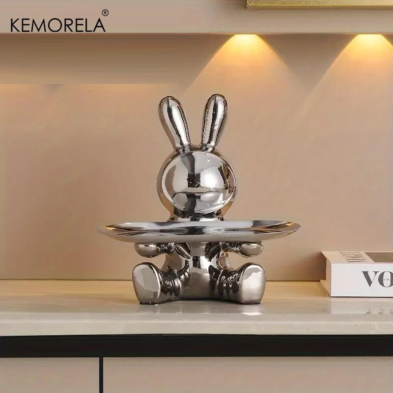 Rabbit Design Key Storage Ornament, 1 Count Ceramic Material Small Item Storage, Home Decor for Living Room & Wine Cabinet Decoration