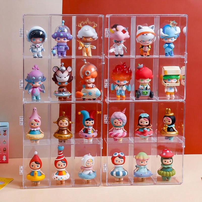 Clear Storage Display Box with Lid, 1 Count Transparent Storage Rack Contains 6 12 Compartments, Model Doll Storage Box, Home Living Room Office Decoration