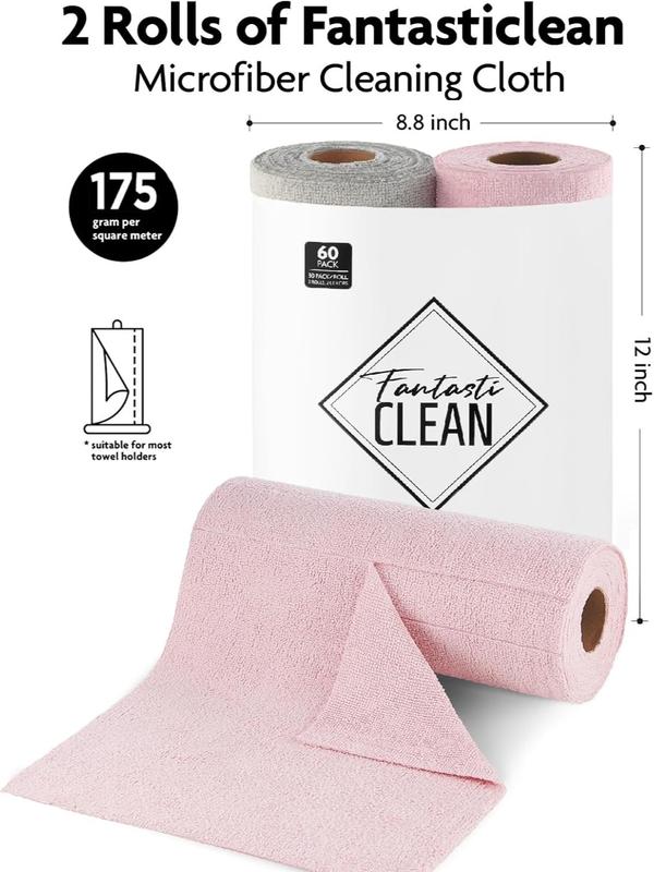 Microfiber Cleaning Cloth Roll - 60 Pack, Tear Away Towels, 12