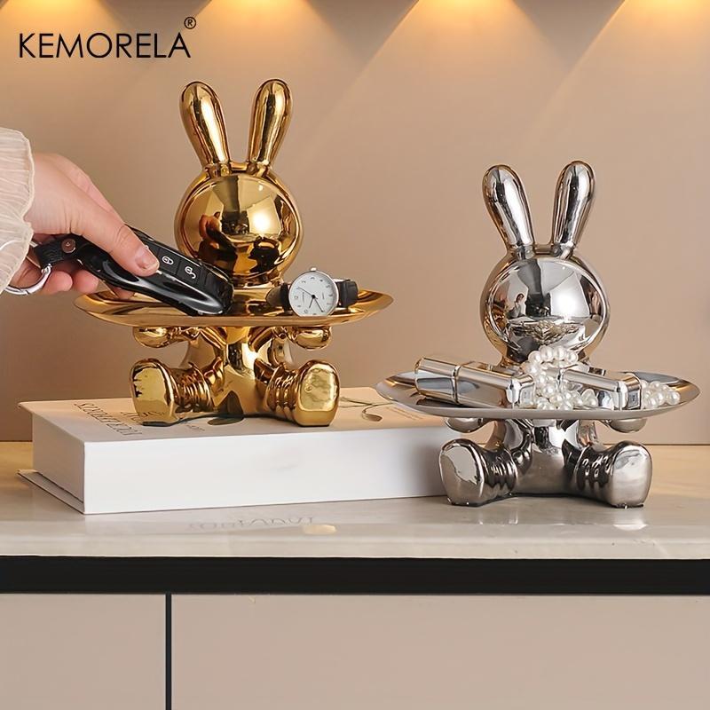 Rabbit Design Key Storage Ornament, 1 Count Ceramic Material Small Item Storage, Home Decor for Living Room & Wine Cabinet Decoration