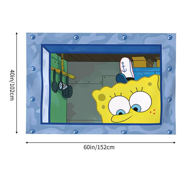 Spongebob Squarepants Peeking Funny Pictures Tapestry , Cartoon Squidward College Dorm Flag For Room Man Cave Frat Wall Outdoor Decor Flag