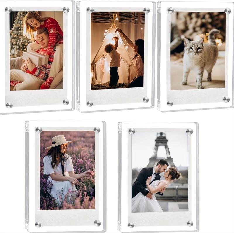 Double Sided Acrylic Magnetic Photo Frame, 5 Counts Magnetic Photo Frame, Easy To Replace, Home Decor for Living Room Bedroom