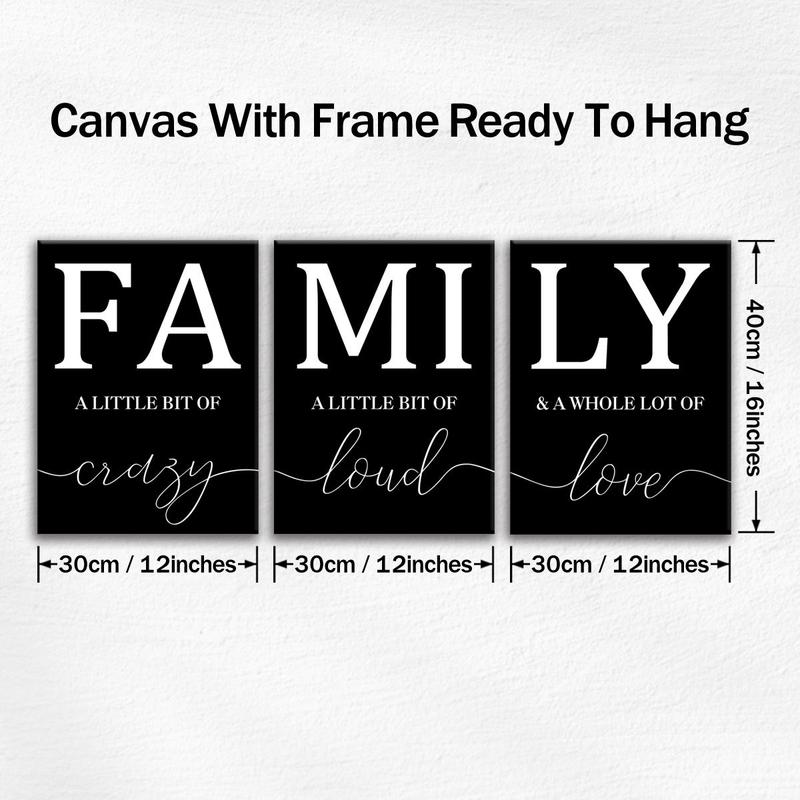 Wooden Framed Canvas Painting, 3 Counts set Family Letter Pattern Wall Art, Modern Art Wall Decor, Home Decoration Poster for Living Room, Bedroom, Room Decor, Christmas 2024 Ornament, Christmas Gift Ideas, Stocking Stuffers