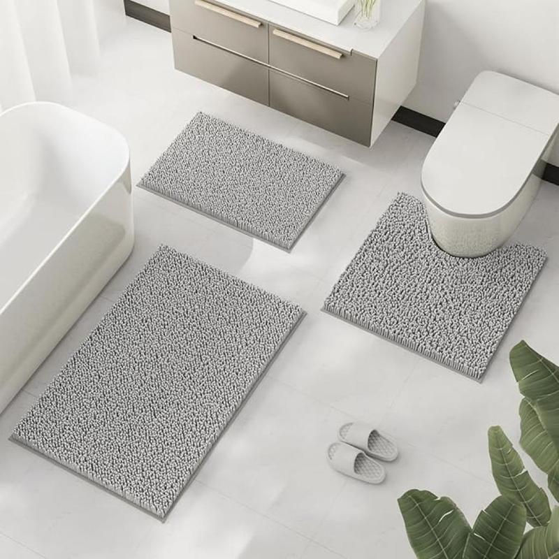 Bathroom Mat Set, 3 Counts set Solid Color Non-slip Soft Plush Bath Mat, Bathroom Accessories, Bathroom Decor Supplies