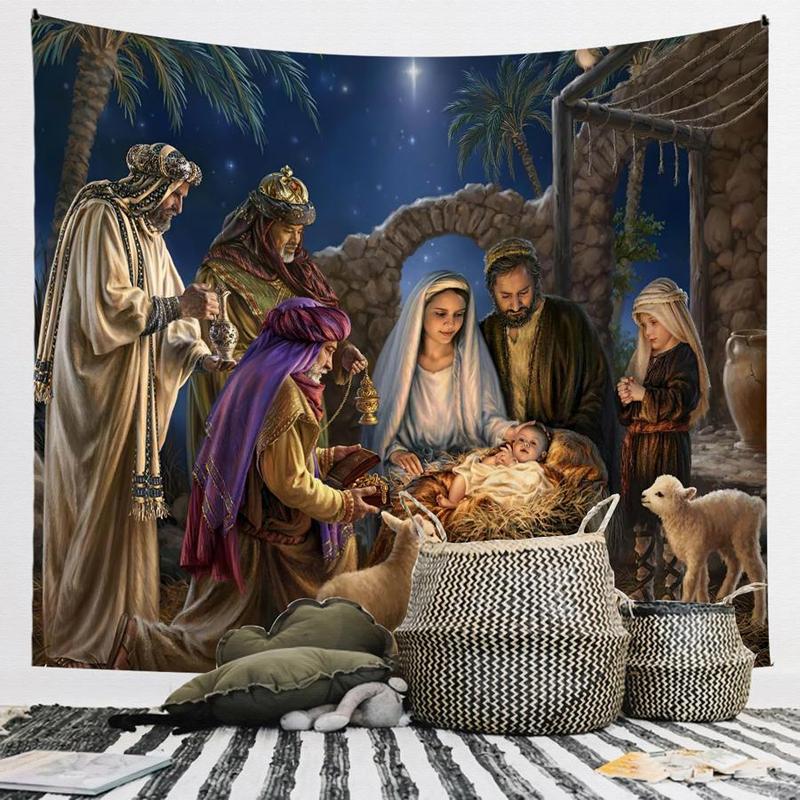 Nativity Scene Pattern Tapestry, 1 Count Wall Hanging Decorative Tapestry, Wall Art for Home Living Room Bedroom Office School Decor