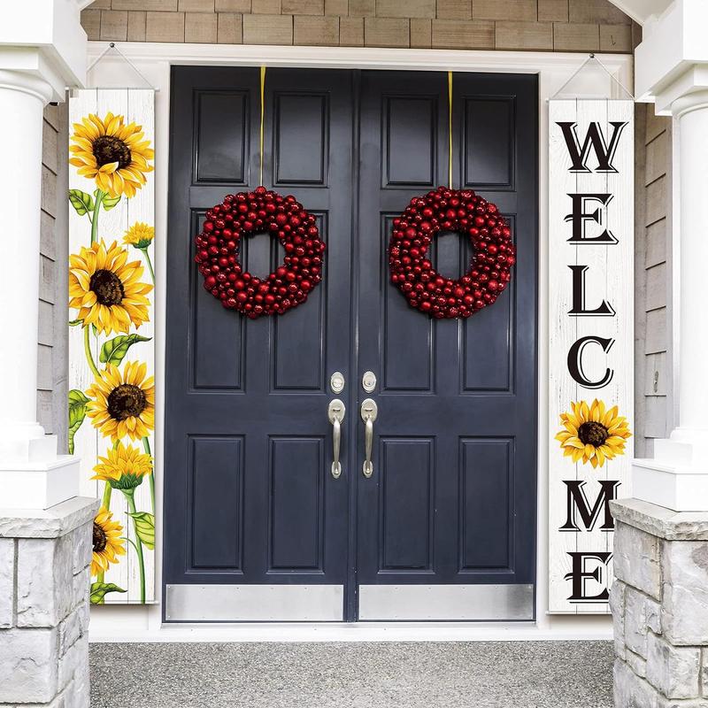 Tall Sunflower Welcome Hanging Door Banner Fall Seasonal Decor Cloth Farmhouse