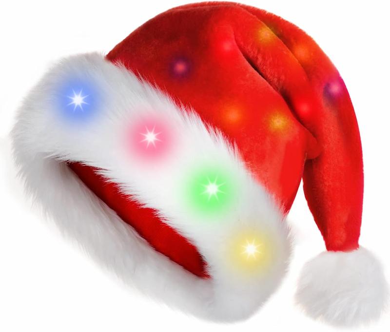 Santa Hats, Oversize Light up Christmas Hats, Large Santa Hat with LED Lights, Flashing Santa Claus Hat for Adults & Kids