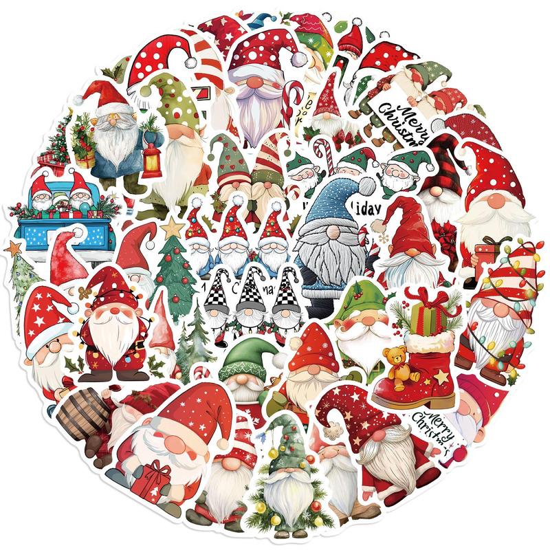 Cute Christmas Gnome Sticker, 50pcs set DIY Decorative Sticker, Waterproof Decal for Car, Phone, Luggage, Skateboard, Scrapbooking