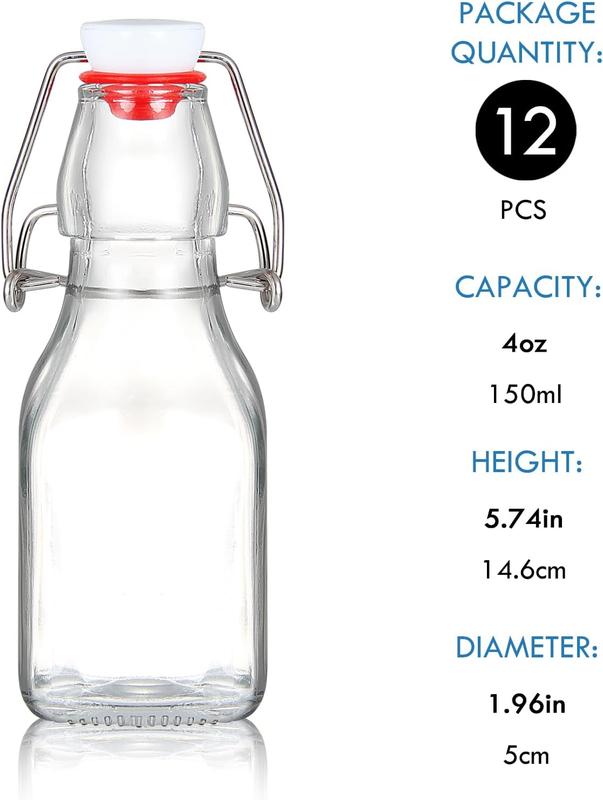 4oz Swing Top Glass Bottles,Small Flip Top Glass bottles with airtight Caps for Home Brewing,Kombucha,2nd Fermentation,Kefir,Beverages,Soda,Oils,Vinegar,Limoncello,Vanilla extract 12 Pack