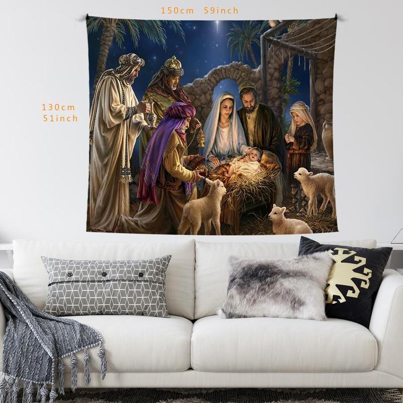 Nativity Scene Pattern Tapestry, 1 Count Wall Hanging Decorative Tapestry, Wall Art for Home Living Room Bedroom Office School Decor