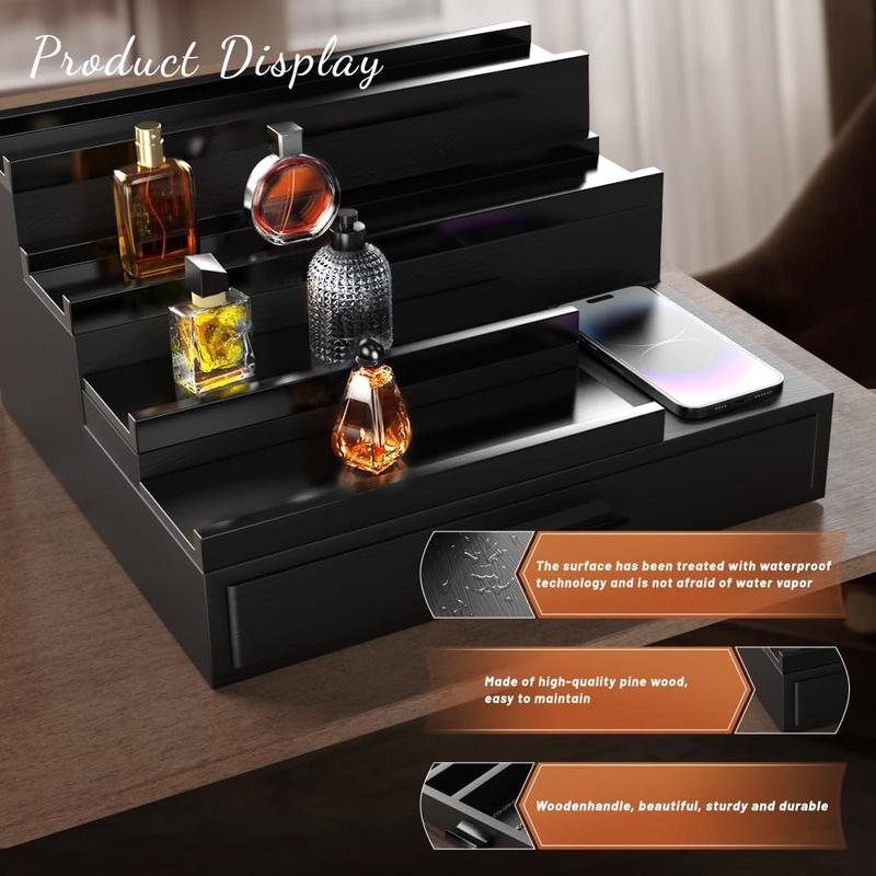 Cologne Organizer For Men - 4 Tier Cologne Stand Perfume Organizer,With Hidden Compartment Cologne Holder,Drawer Storage Display Risers,Perfume Organizer For Dresser,Great Gift For Man