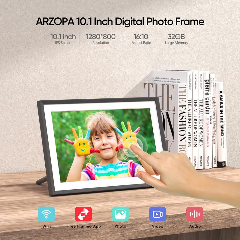 ARZOPA Frameo Digital Picture Frame 10.1 Inch Smart WiFi Digital Photo Frame 32GB with 1280x800 IPS Touch Screen, Auto-Rotate and Slideshow, Easy Setup to Share Photos Or Videos from Anywhere Anytime Thanksgiving & Christmas Gift Ideas