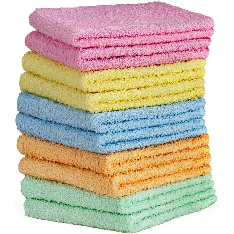 10 Pack 100% Cotton Wash Cloth, Luxurious Soft, 12 x 12 inch Ultra Absorbent, Machine Washable Washcloths, Assorted Colors (10 Pack)