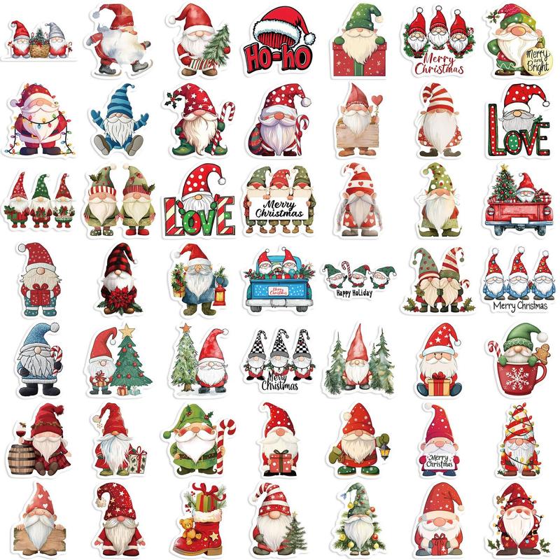 Cute Christmas Gnome Sticker, 50pcs set DIY Decorative Sticker, Waterproof Decal for Car, Phone, Luggage, Skateboard, Scrapbooking