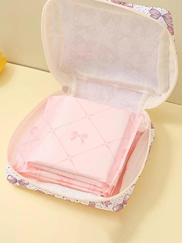 Bow Pattern Portable Sanitary Napkin Storage Bag, Lightweight Tissue Bag for Women's Products, Travel Cosmetics Storage Bag