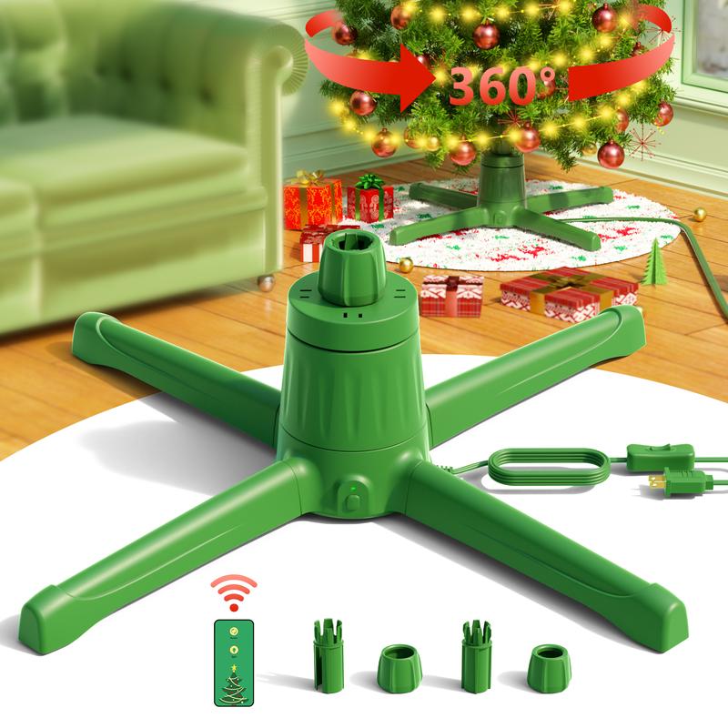 COOLWUFAN Rotating Christmas Tree Stand with Remote Control and 4 Built-in Outlets,for Up to 9FT & 120lb Artificial Trees Decoration Ornaments Decor