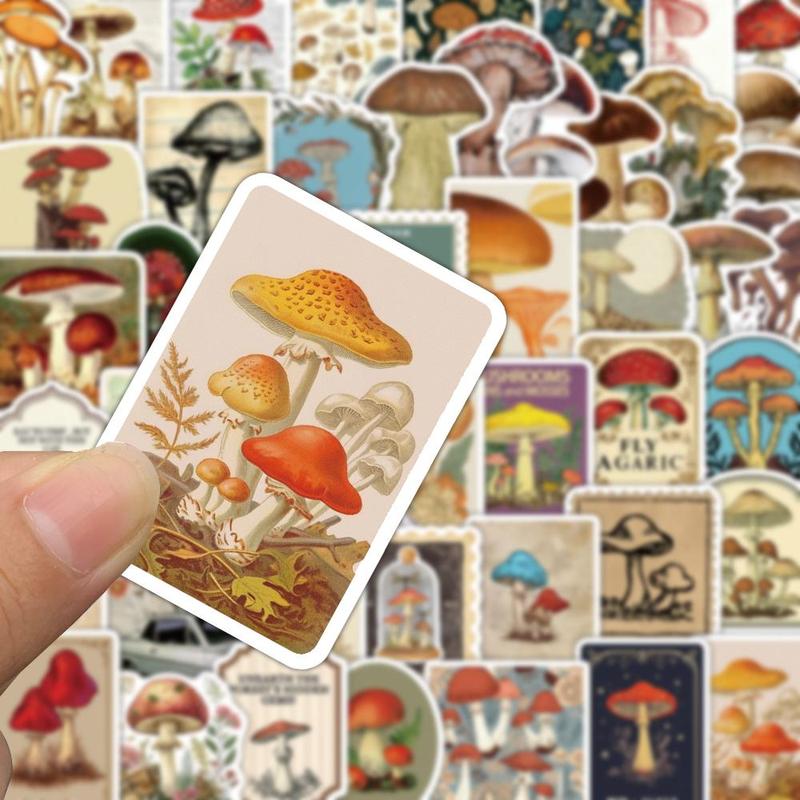 Vintage Mushroom Pattern Sticker, 50pcs set Creative Funny Self Adhesive Decorative Stickers, DIY Decals for Water Bottle, Laptop, Phone Case