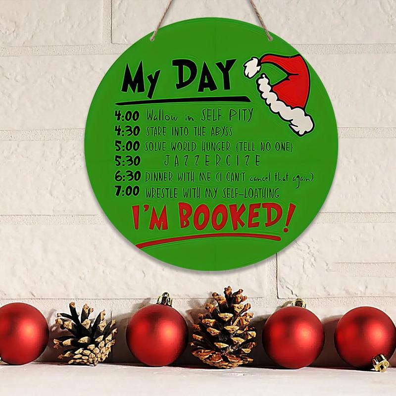 Wooden Christmas Themed Today Planner, Creative Christmas Hanging Ornament, Round Sign Wooden House Plate for Home Party Decoration